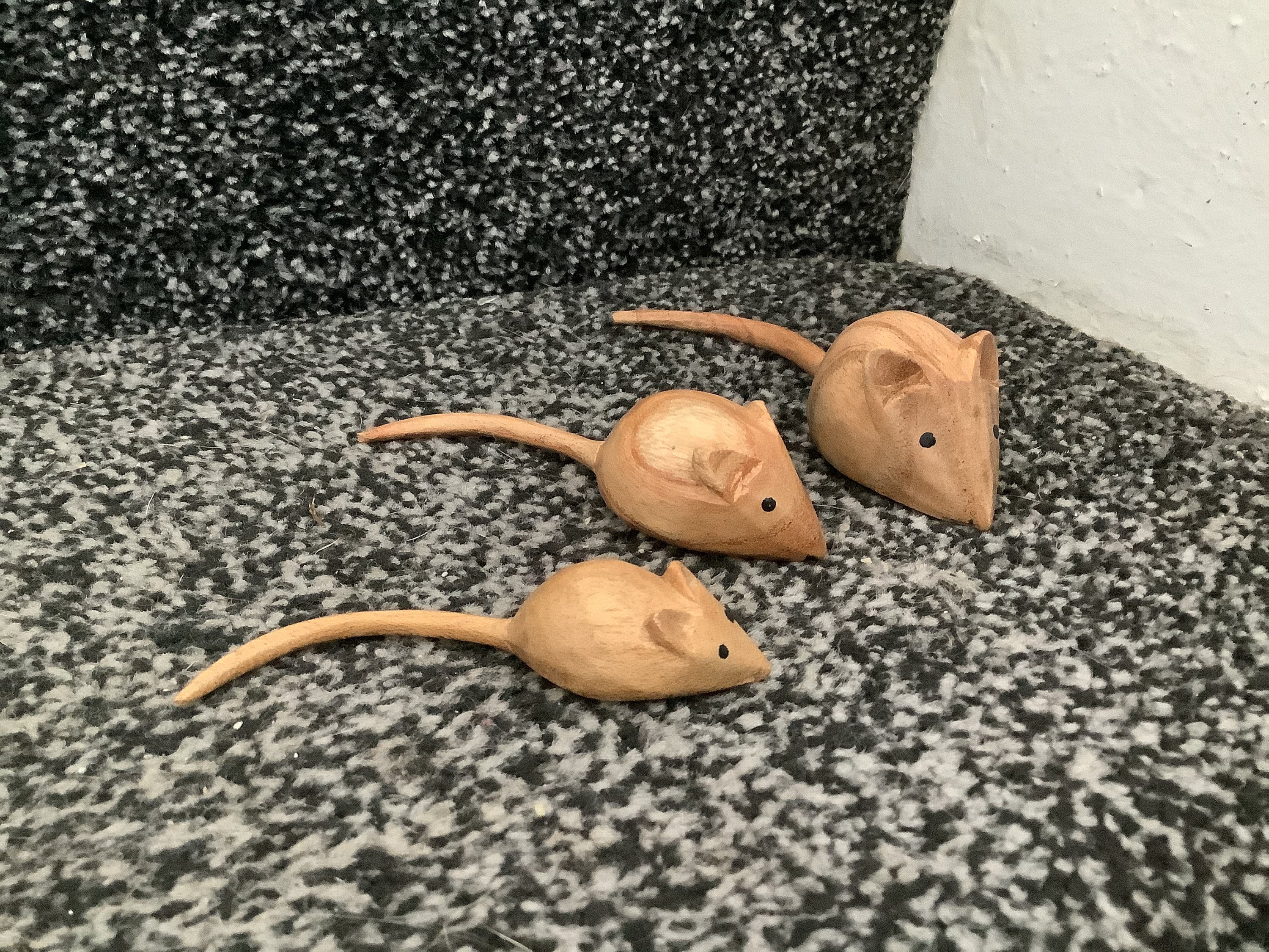 Set Of 3 Hand Carved Wooden Mice Fair Trade Etsy