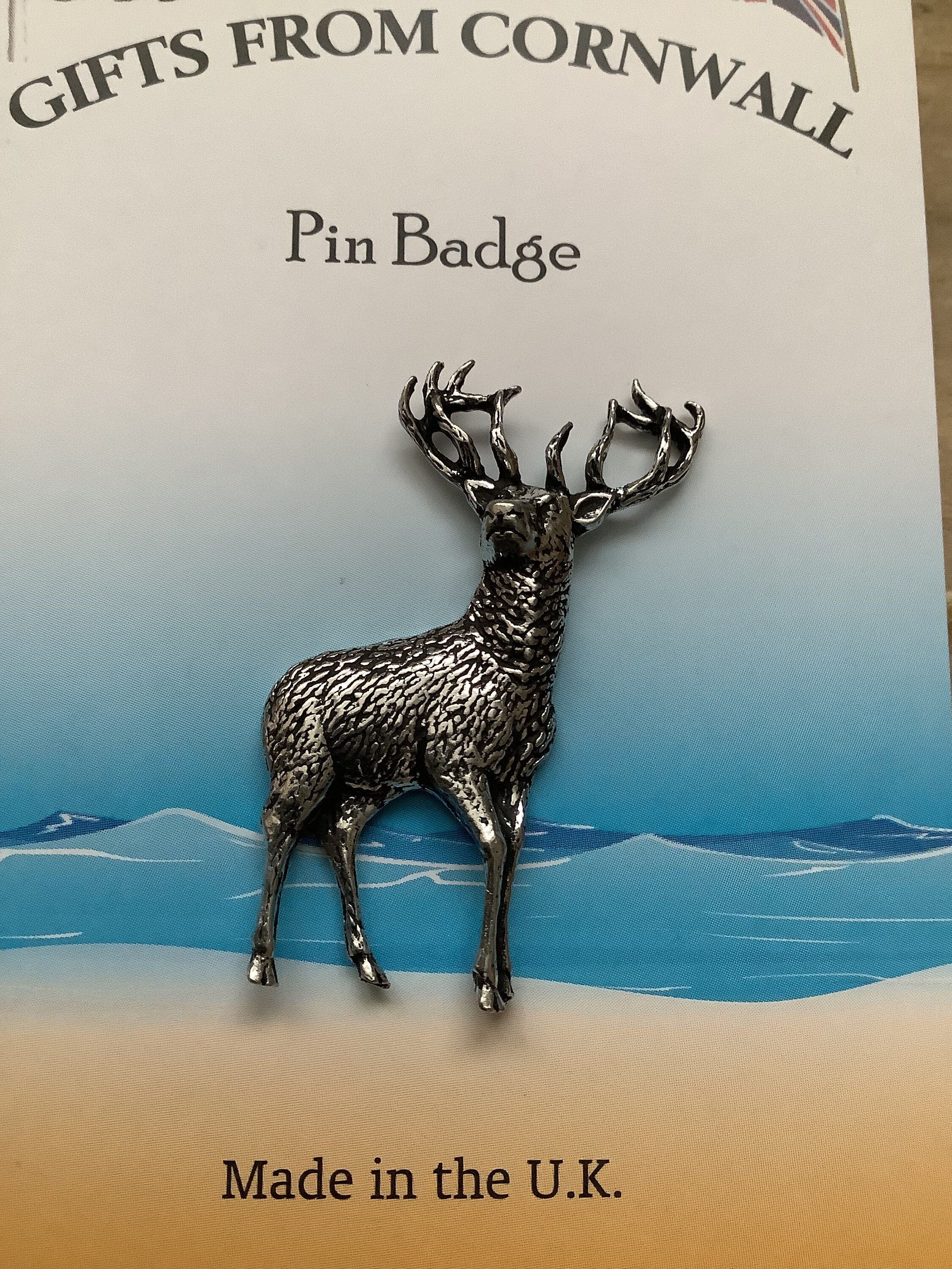 STANDING STAG Hand Made in UK Pewter Lapel Pin Badge STANDING STAG Hand Made in UK Pewter Lapel Pin Badge