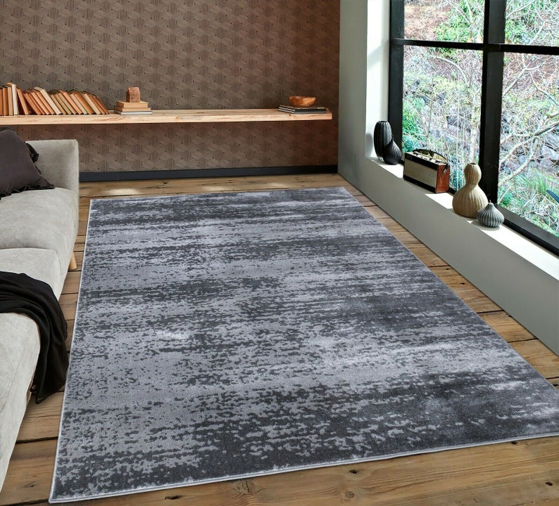 Dark Grey Rugs Modern Living Room Bedroom Geometric Rug Etsy UK