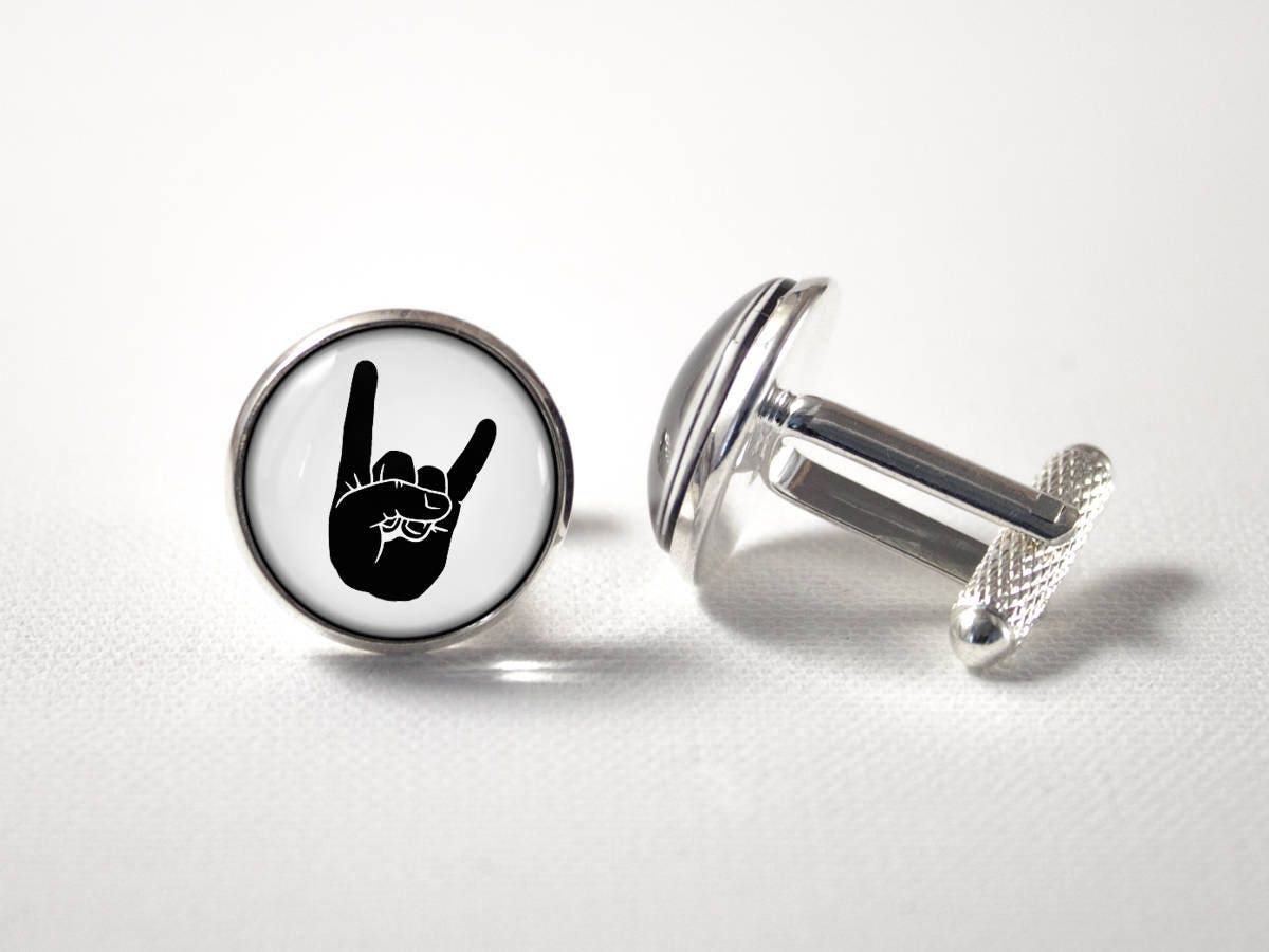 heavy metal sign punk rock sign sterling silver sign of the horns cuff links Rock on cuff links jewelry