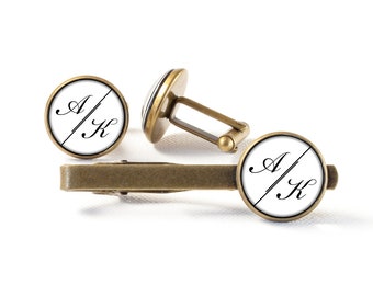 Cuff links Initials Tie clip Tie bar Engagement gift Wedding gift for groom Personalized jewelry Fiancé Custom jewellery Wedding jewelry