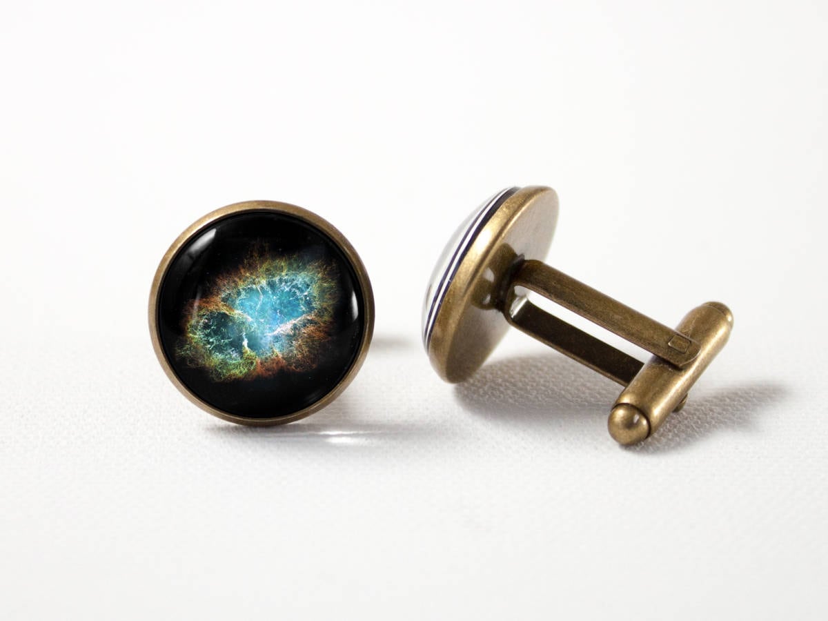 Boutons De Manchette Vintage – Motif Planète étoile Galaxie – Carré Argenté – Très Bon état