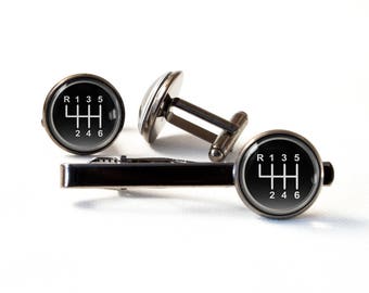 Gear shift jewellery Auto gifts Tie bar Cuff links Tie clip Car tie bar Mechanic jewelry Gift for boyfriend Gear stick Gift for him Drivers