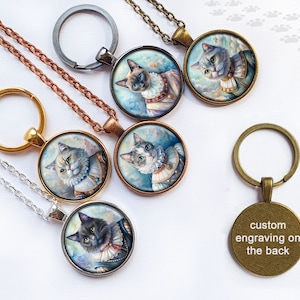 Necklace With Cat Pet Lover Gift Personalized Key Fob Cat Jewelry Pet Name Personalized Gift Engraving Gift Cat Breed Jewelry Cat Key Ring