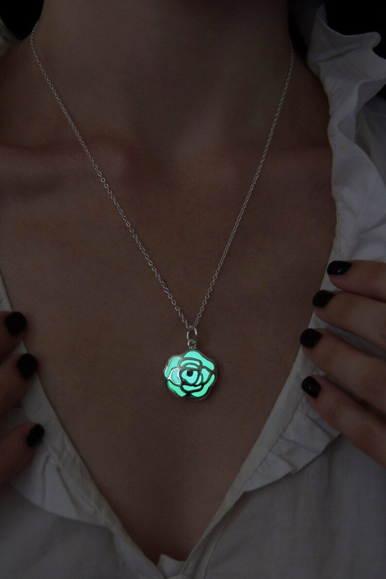 SET Green Rose Jewelry Floral Jewelry Wife Gift Glowing Etsy