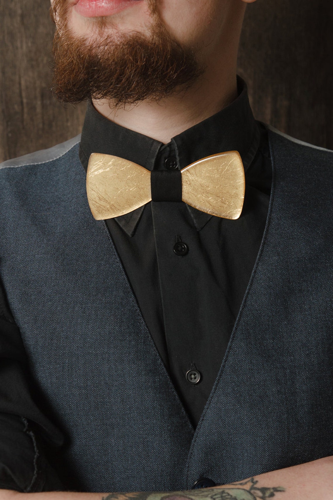 Gold Bowtie Groom Bow Tie Elegant Accessories Husband Gift Etsy