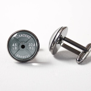 Fitness gift Dumbell cuff links Crossfit gift Barbell cufflinks Weight Lifting Fitness jewellery Workout Barbell jewelry Powerlifting Gym image 1