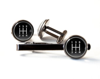 Gear stick Car tie bar Manual transmission Auto gift Five speed Cuff links Tie clip Mechanic jewelry Gift for boyfriend Gift for him Drivers