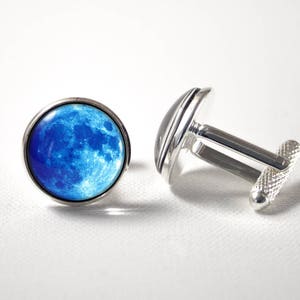 Men Cuff links Moon Space gift Universe cufflinks Luna cufflinks Outer space jewelry Solar system Full moon jewellery Lunar cufflinks Blue