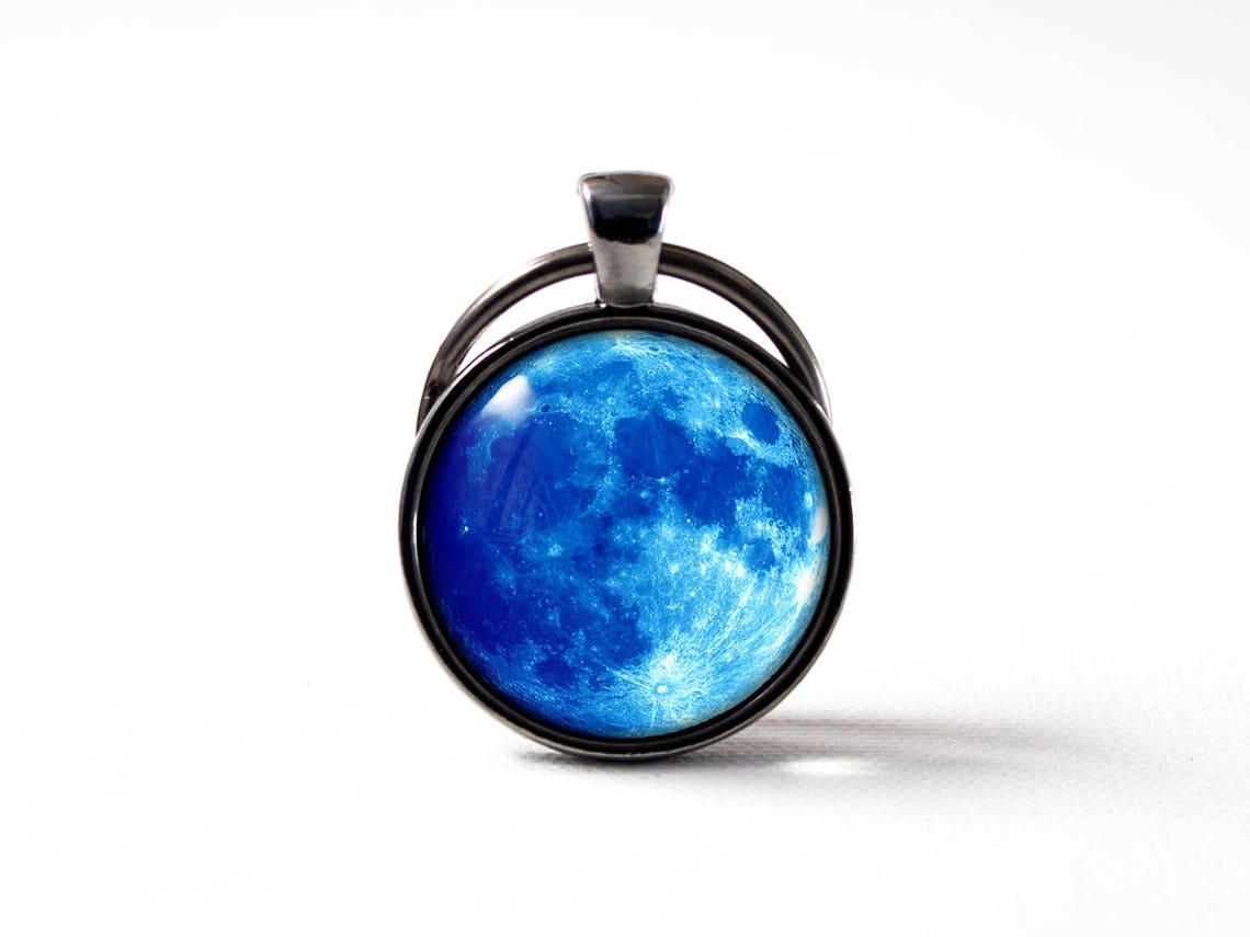 Full Blue Moon Keychain Art Gift Moon Key Ring Luna Key Chain Outer ...