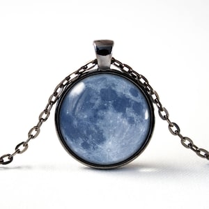 Glass pendant Necklace for him Women pendant Moon gift Space necklace Full moon jewelry Moon pendant Blue moon Men pendant Moon necklace