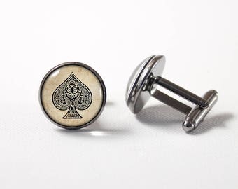 Spade cuff links Poker cufflinks Poker gifts Spades card suit Men accessory Spade jewellery Poker jewelry Boyfriend gift Card cuff links