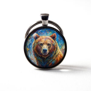 Art Bear Keychain Bear Jewelry Oil Paint Style Bear Key Fob Bear Key Ring Animal Pendant Custom Gift Art Jewellery Grizzly bear Personalized