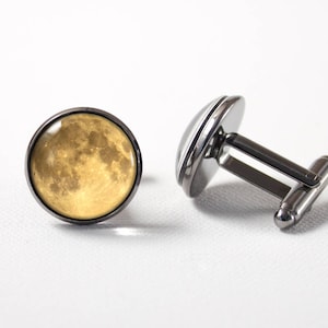 Cuff links Full moon Lunar cufflinks Men gift Universe cufflinks Luna cufflinks Outer space jewelry Solar system Men jewellery Yellow moon