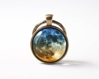 Colorful moon Key chain space Moon keyring Full moon jewelry Gift idea Moon art Luna keychain Pendant for men Key ring for her Space moon