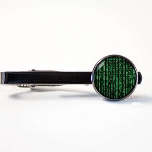 Matrix code tie clip Computer Men jewelry Sci Fi tie bar Matrix inspired Geek gift Boyfriend gift Matrix jewellery Sci fi jewelry For Dad