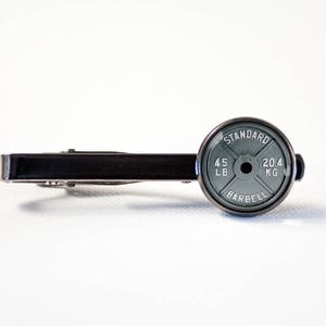 Workout tie clip Gift for husband Barbell tie bar Men jewelry Fitness gift Weight Lifting Gym tie clip Dumbell tie clip Boyfriend gift Sport