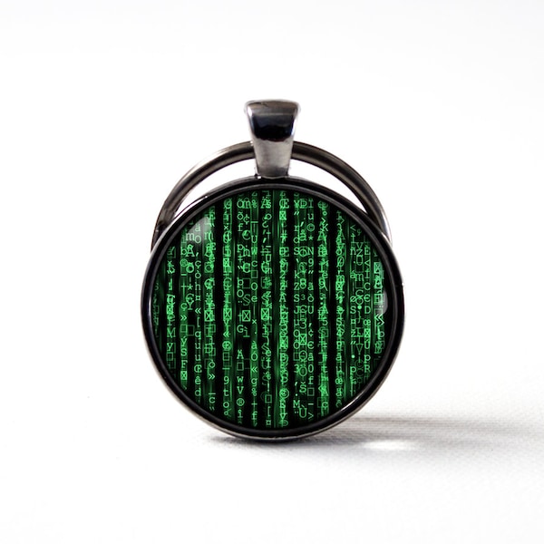 Matrix Style Porte-clés Ordinateur Porte-clés Lignes de Code Matrix Bijoux Porte-clés Code Programmeur Cadeau Nerd Bijoux Science Fiction Porte-clés