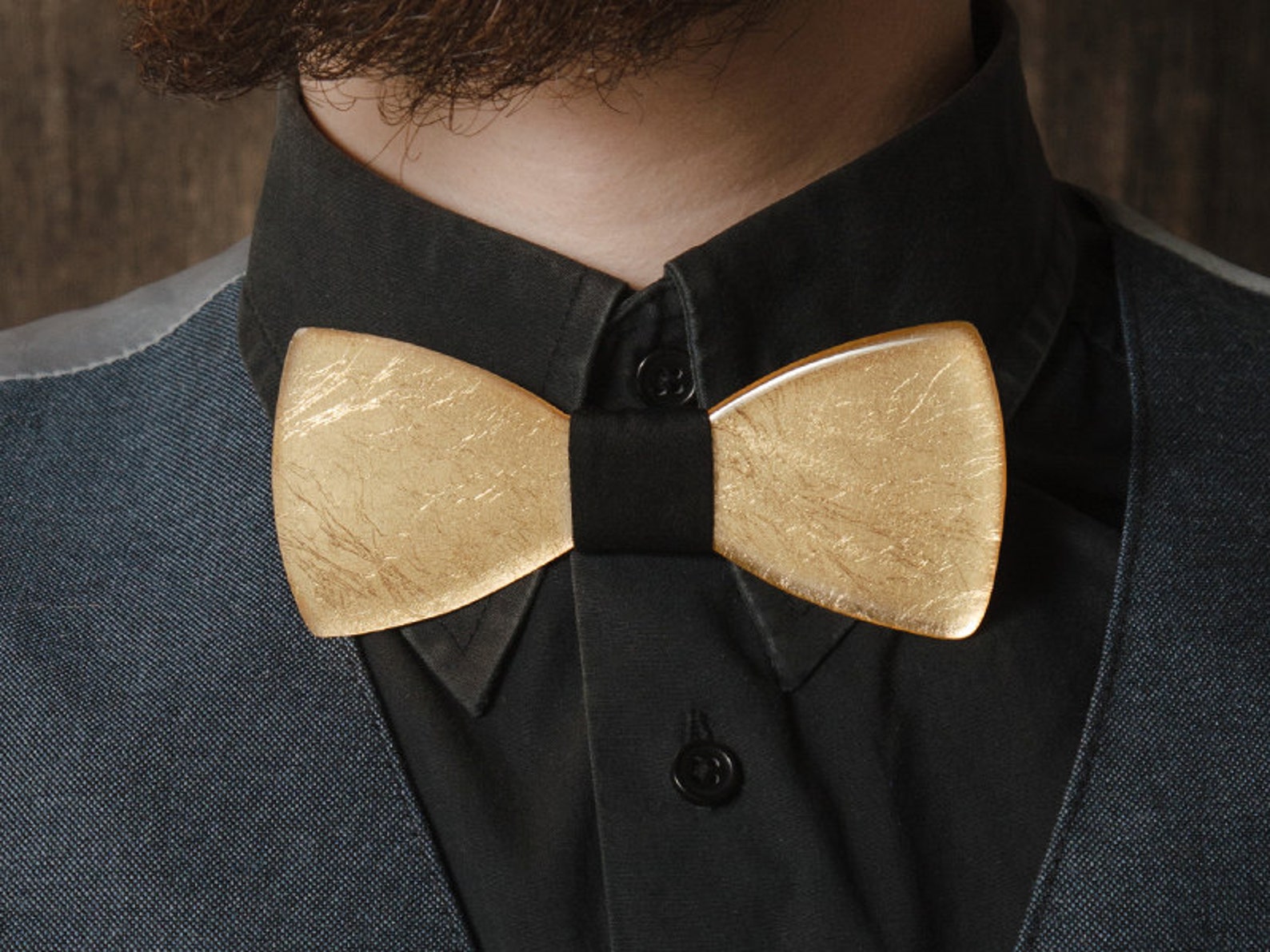 Gold Bowtie Groom Bow Tie Elegant Accessories Husband Gift Etsy