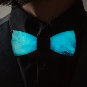 Galaxy bowtie Glowing bow tie Space jewelry Cosmos nebula Superhero accessories Husband gift Space bowtie Boyfriend gift Glow in the dark