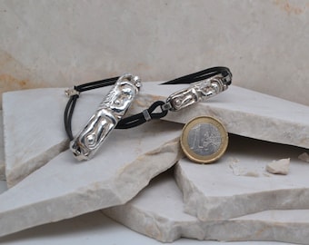 HUG Bracelet in Silver and leather / Goldsmith Bronze and leather