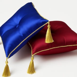 Satin  pillow with golden tassel Royal or Burgundy,stand pillow, display pillow , baptism cushion, decorativ pillow,gold tasseled pillow