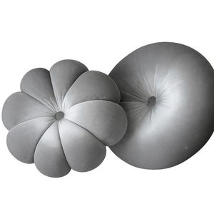 Gray velvet round or flower pillow