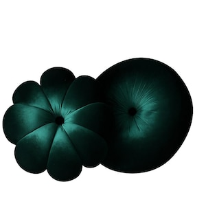 Emerald Green velvet round & flower pillow decorative pillow dark green throw pillow circular cushion