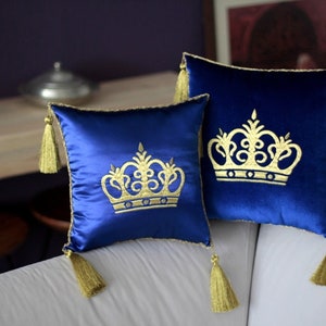 Royal Pillow With Golden Tassel Crown Embroidered stand Pillow Display Pillow Baptism Cushion Decorativ Pillow gold Tasseled Pillow Etsy