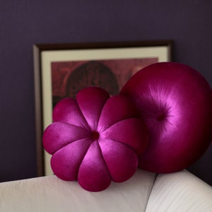 Magenta velvet round or flower pillow