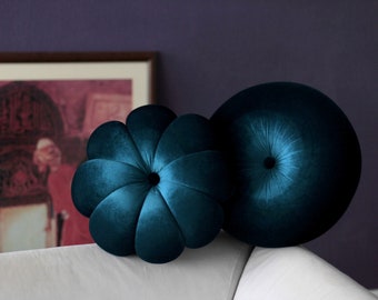 Teal velvet round or flower pillow