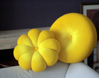 Yellow velvet round or flower pillow