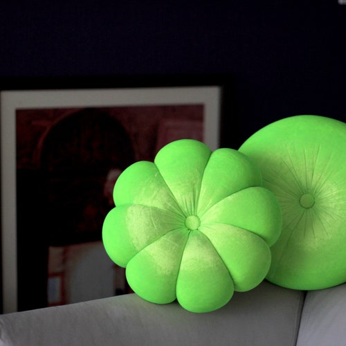 Neon Green Velvet Round & Flower Pillow - Etsy