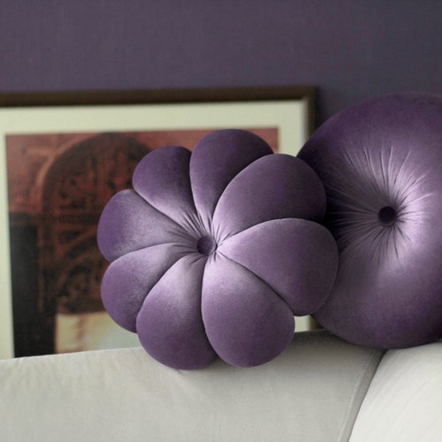 Lavender Velvet Round & Flower Pillow - Etsy