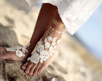 Flowers blooming on your skin barefoot sandal, beach wedding barefoot sandals,footcuff, wedding anklet,nude shoes,ankle cuff