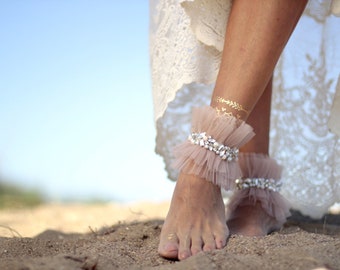 Tulle detailed anklet, barefootsandal, wedding barefootsandal,bridal shoe accessories