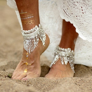 Glowing, Glamour, Tasseled Bohemian Ankle Cuff, Barefoot Sandal,bridal ...