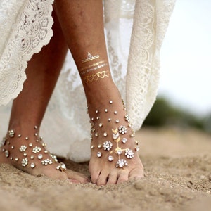 Glowing flowers barefoot sandal, beach wedding barefoot sandals,footcuff, wedding anklet,nude shoes,ankle cuff image 1