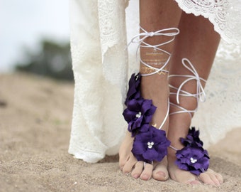 Purple flower barefoot sandal, beach wedding barefoot sandals,footcuff, wedding anklet,nude shoes,ankle cuff