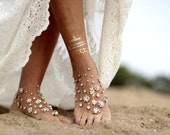 Glowing flowers barefoot sandal, beach wedding barefoot sandals,footcuff, wedding anklet,nude shoes,ankle cuff