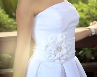 White satin flower wedding dress belt / sash, night dress belt,Cocktail dress belt, bridesmaid sash