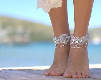Crystal Boho beach wedding barefoot sandals, bangle,cuff, wedding anklet,barefoot sandal,ankle cuff,boho sandal