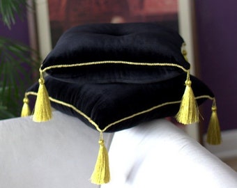 Velvet 16&quot; with tassel and piping, stand pillow, display pillow , baptism cushion, decorativ pillow,gold tasseled pillow