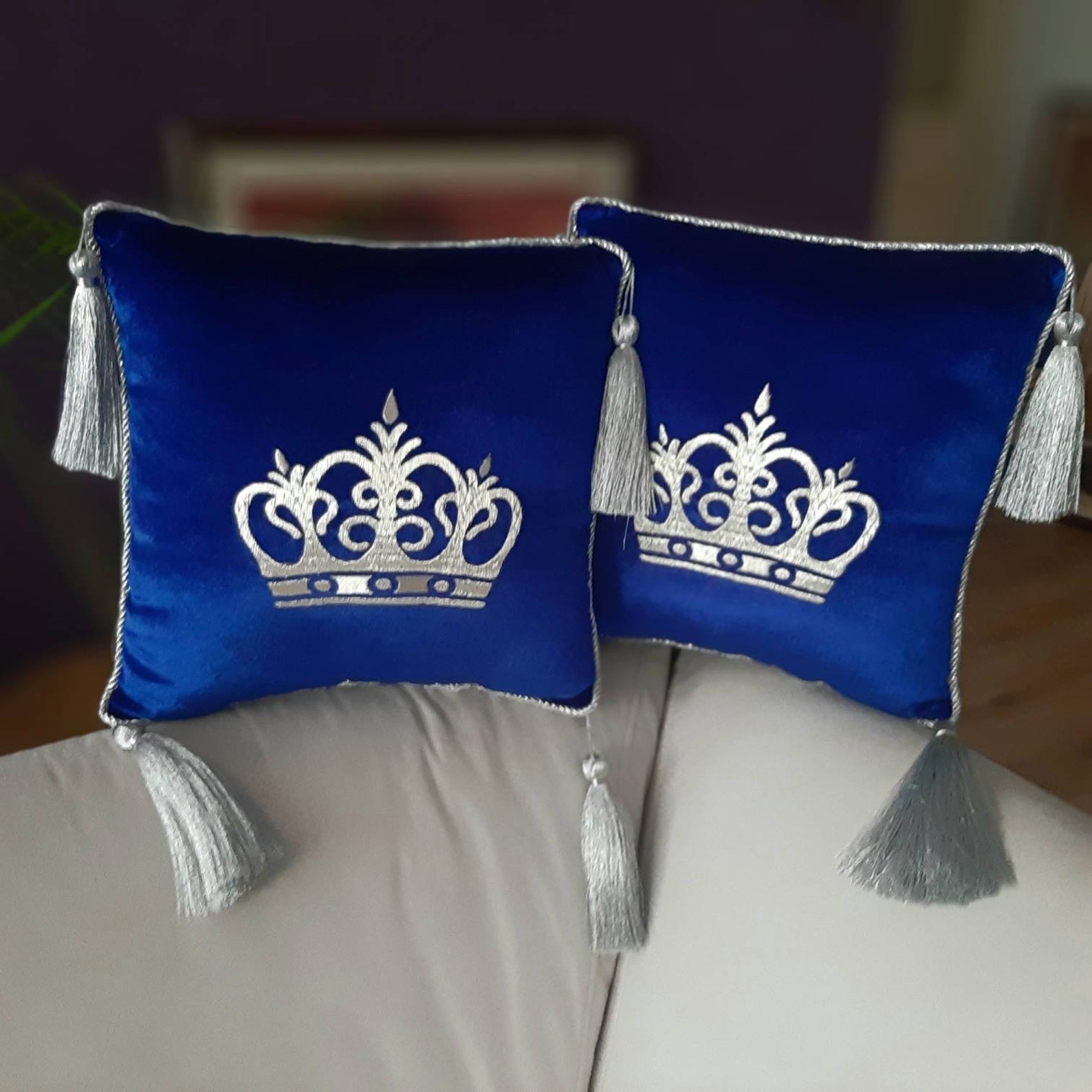 Royal Pillow With Golden Tassel Crown Embroideredstand Etsy UK