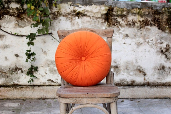 Orange Tangerine Cotton Round Pillow 16 Etsy