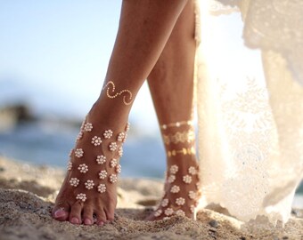 Pearl flower garden barefoot sandal, beach wedding barefoot sandals,footcuff, wedding anklet,nude shoes,ankle cuff