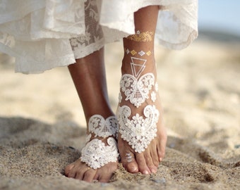 Stylish guipure barefoot sandal, beach wedding barefoot sandals,footcuff, wedding anklet,nude shoes,ankle cuff