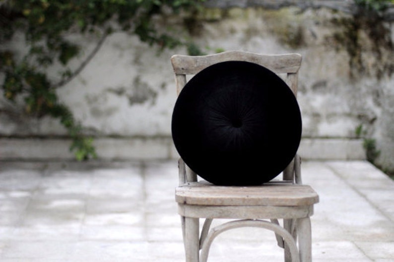 Black velvet round pillow 16 Etsy
