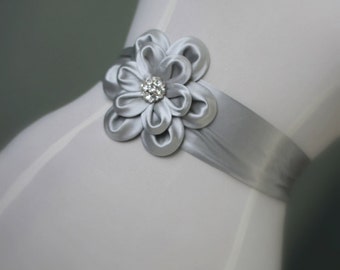 Silver grey satin small flower wedding dress belt / sash, night dress belt,Cocktail dress belt, bridesmaid sash