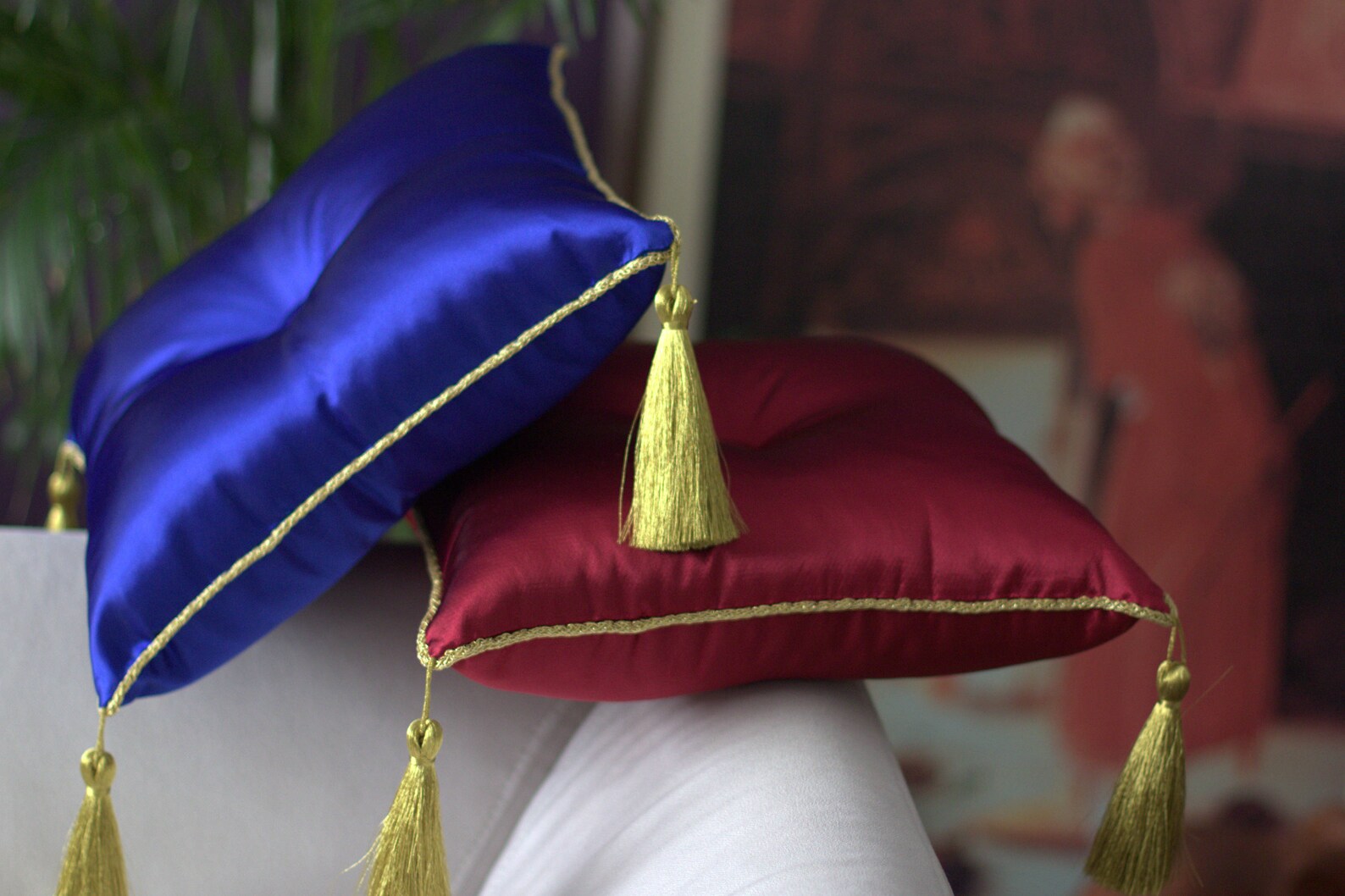Satin Pillow With Golden Tassel Royal or Burgundystand Etsy UK